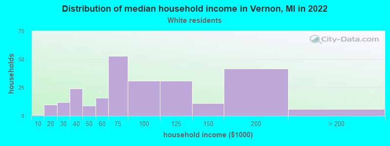 Distribution of median household income in Vernon, MI in 2022