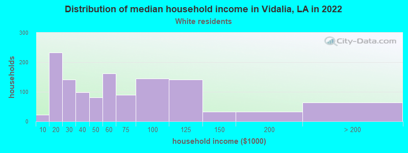 Distribution of median household income in Vidalia, LA in 2022