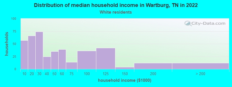 Distribution of median household income in Wartburg, TN in 2022