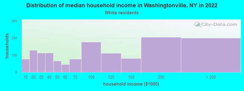 Distribution of median household income in Washingtonville, NY in 2022