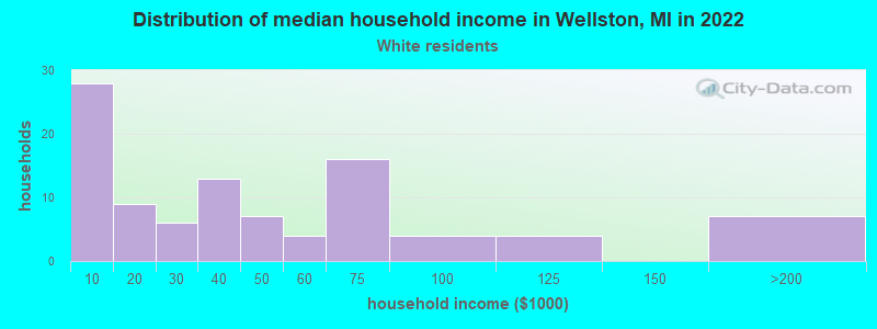 Distribution of median household income in Wellston, MI in 2022