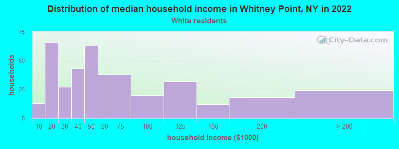 Distribution of median household income in Whitney Point, NY in 2022