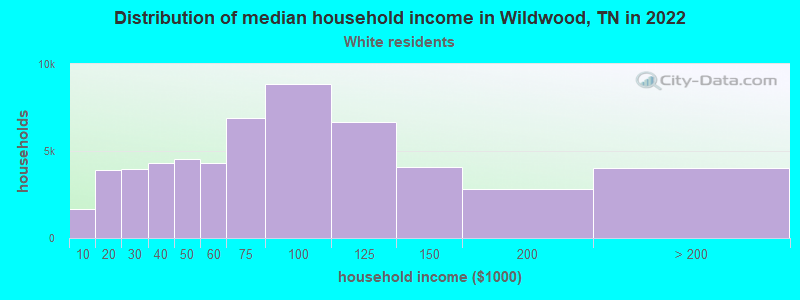 Distribution of median household income in Wildwood, TN in 2022