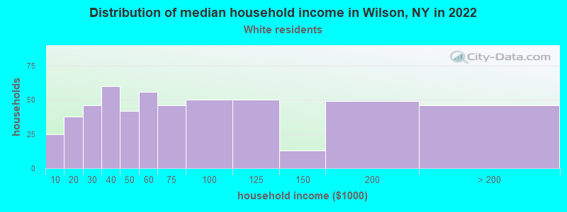 Distribution of median household income in Wilson, NY in 2022