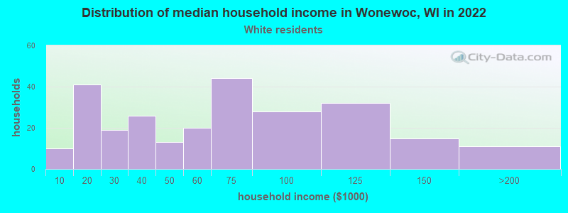 Distribution of median household income in Wonewoc, WI in 2022