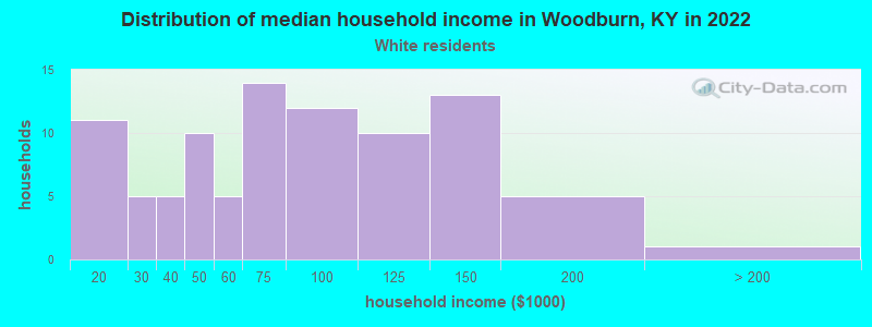 Distribution of median household income in Woodburn, KY in 2022