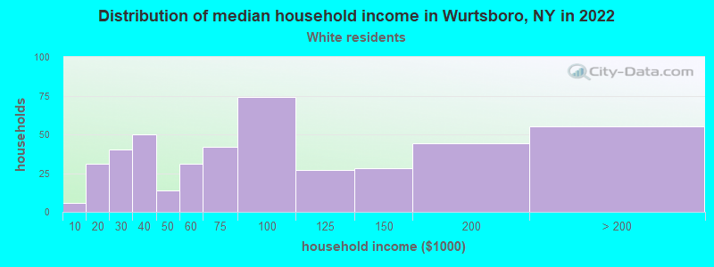 Distribution of median household income in Wurtsboro, NY in 2022