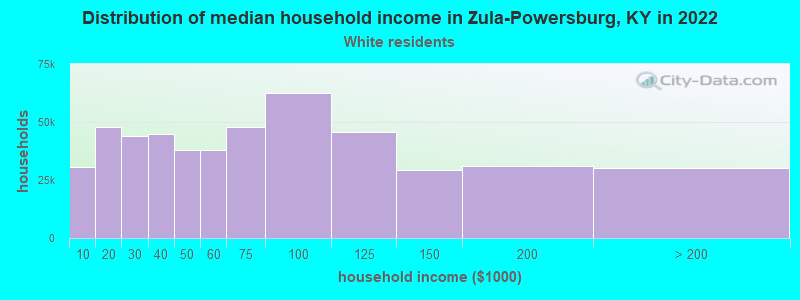 Distribution of median household income in Zula-Powersburg, KY in 2022