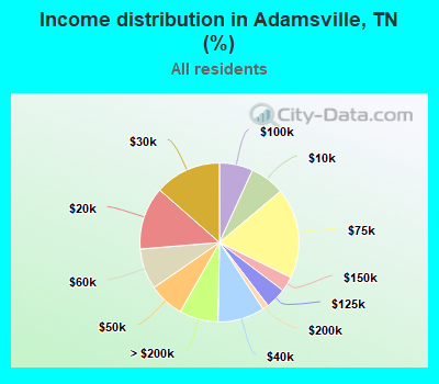 Income distribution in Adamsville, TN (%)