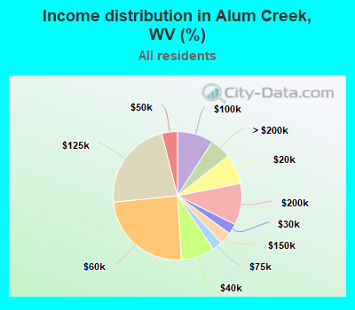 Income distribution in Alum Creek, WV (%)
