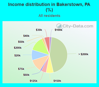 Income distribution in Bakerstown, PA (%)
