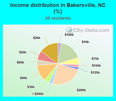 Income distribution in Bakersville, NC (%)