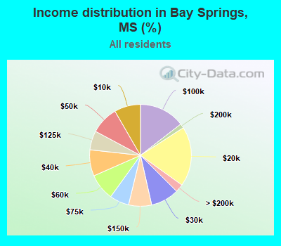 Income distribution in Bay Springs, MS (%)