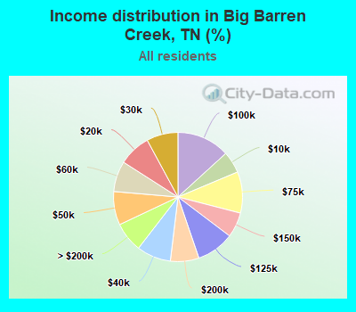Income distribution in Big Barren Creek, TN (%)