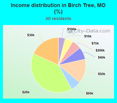 Income distribution in Birch Tree, MO (%)