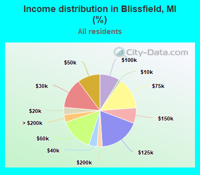 Income distribution in Blissfield, MI (%)