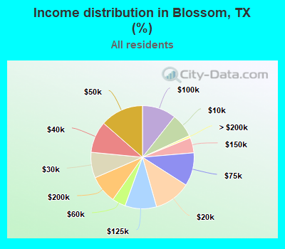 Income distribution in Blossom, TX (%)