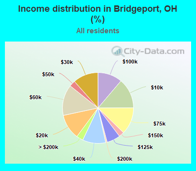 Income distribution in Bridgeport, OH (%)