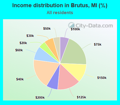 Income distribution in Brutus, MI (%)