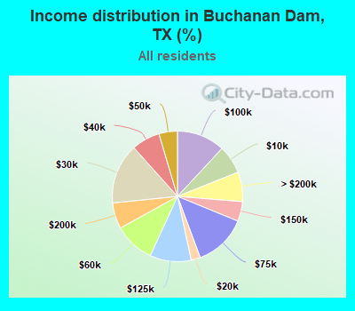 Income distribution in Buchanan Dam, TX (%)