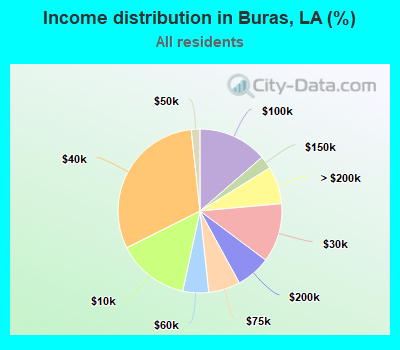 Income distribution in Buras, LA (%)