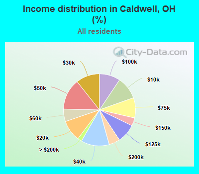 Income distribution in Caldwell, OH (%)