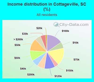 Income distribution in Cottageville, SC (%)