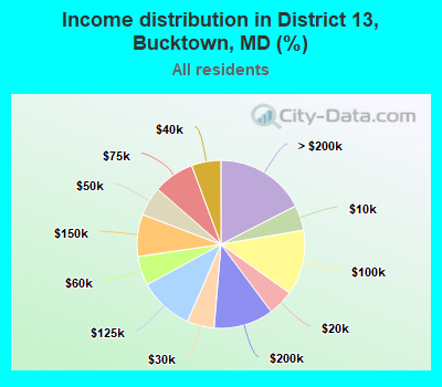 Income distribution in District 13, Bucktown, MD (%)