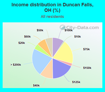 Income distribution in Duncan Falls, OH (%)
