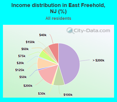 Income distribution in East Freehold, NJ (%)