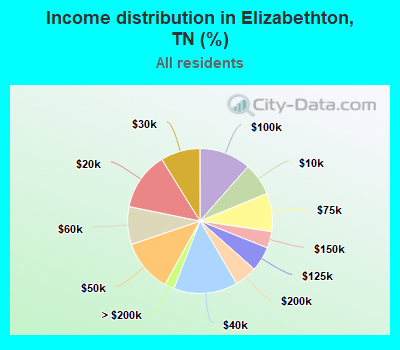 Income distribution in Elizabethton, TN (%)