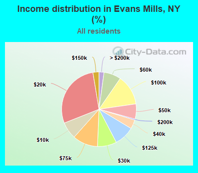 Income distribution in Evans Mills, NY (%)