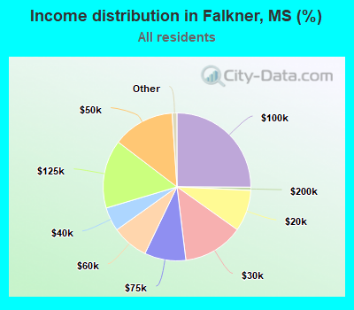 Income distribution in Falkner, MS (%)