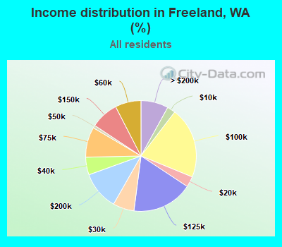 Income distribution in Freeland, WA (%)