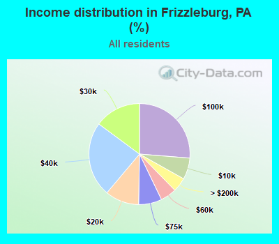 Income distribution in Frizzleburg, PA (%)
