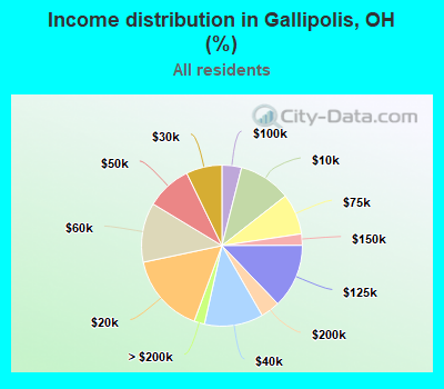 Income distribution in Gallipolis, OH (%)