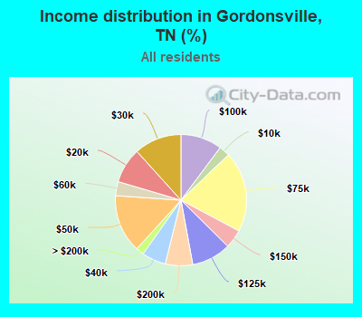 Income distribution in Gordonsville, TN (%)