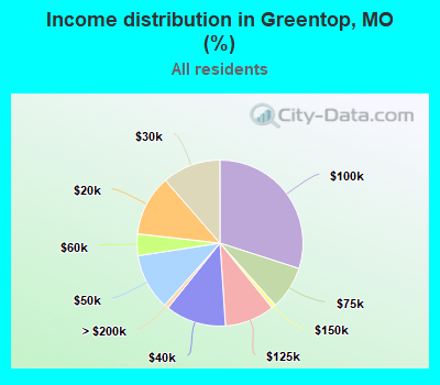 Income distribution in Greentop, MO (%)
