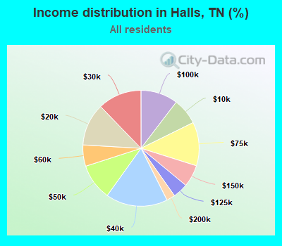 Income distribution in Halls, TN (%)