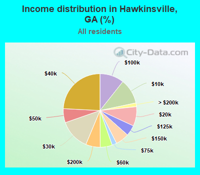 Income distribution in Hawkinsville, GA (%)