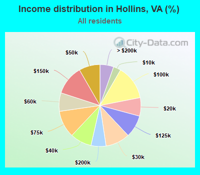 Income distribution in Hollins, VA (%)