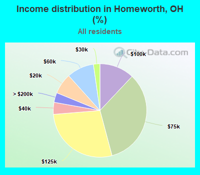 Income distribution in Homeworth, OH (%)