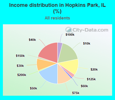 Income distribution in Hopkins Park, IL (%)