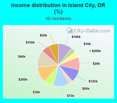 Income distribution in Island City, OR (%)