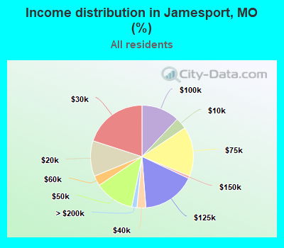 Income distribution in Jamesport, MO (%)