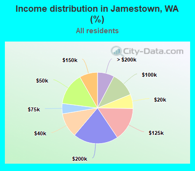 Income distribution in Jamestown, WA (%)