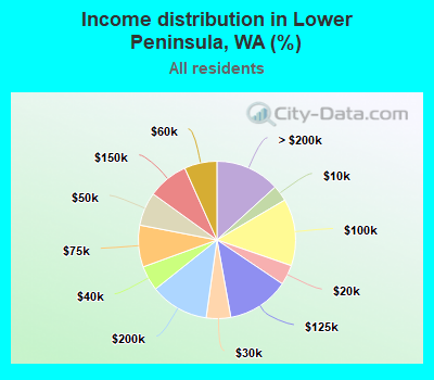 Income distribution in Lower Peninsula, WA (%)