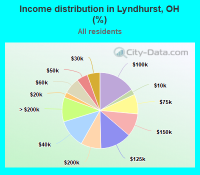 Income distribution in Lyndhurst, OH (%)