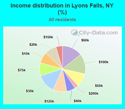Income distribution in Lyons Falls, NY (%)