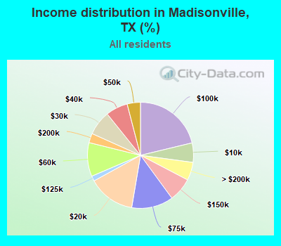 Income distribution in Madisonville, TX (%)